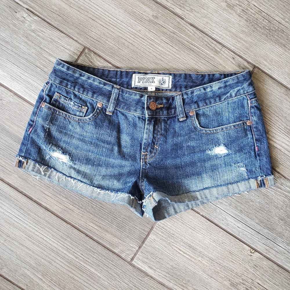 PINK VS distressed jean shorts